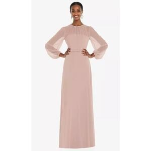 DRESSY COLLECTION Chiffon Maxi Dress Size 10 Pink Long Sleeve FLAW NWT